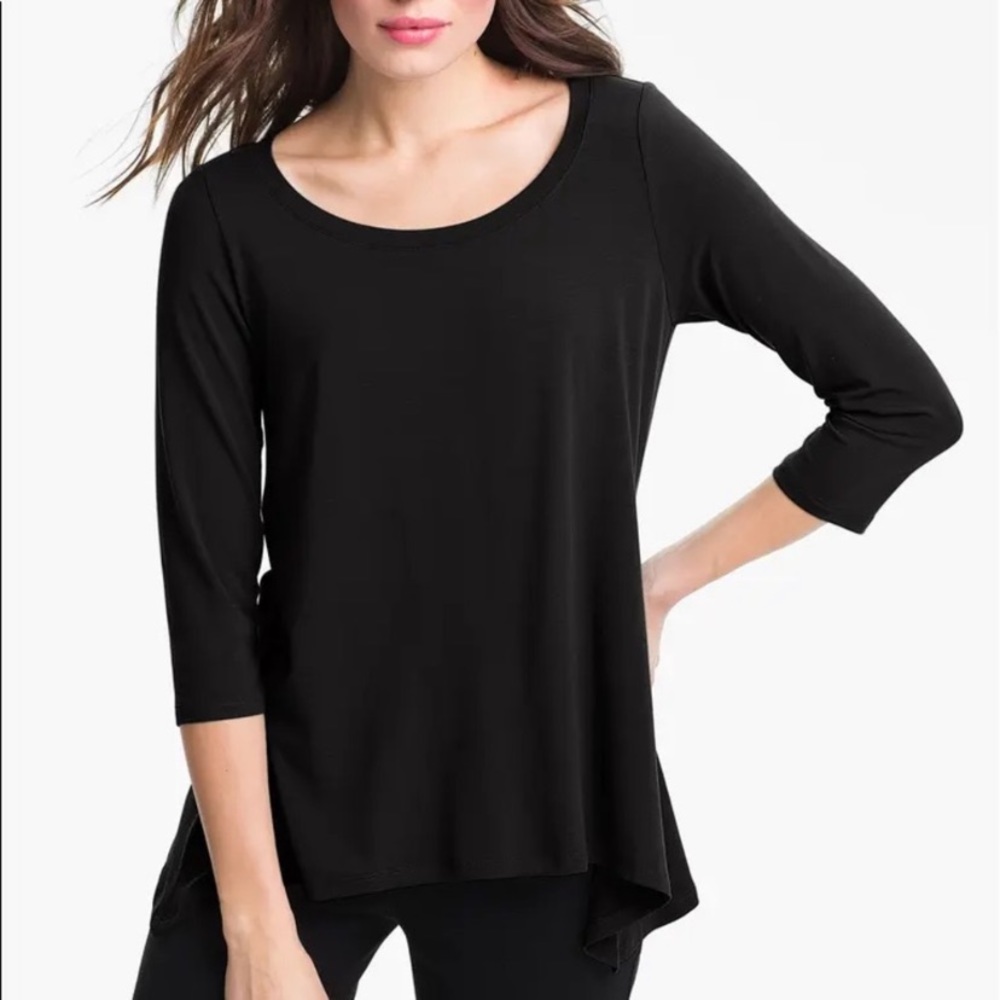 Eileen Fisher Shark Bite Hem Jersey Top Black Petite M